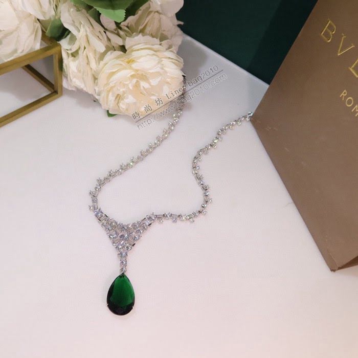 Bvlgari飾品 寶格麗奢華水滴綠色鑽項鏈 Bvlgari鑲寶石扇形裙子鑽項鏈  zgbq3264